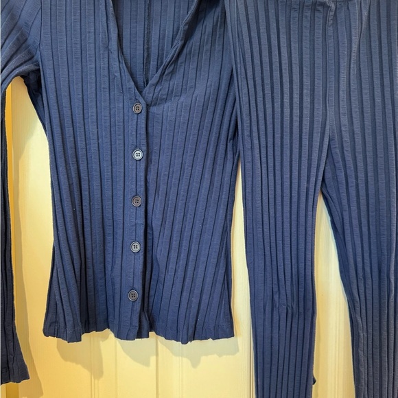 Reformation Navy Blue Zayne Two-Piece Set Ribknit Stretch - Picture 6 of 9